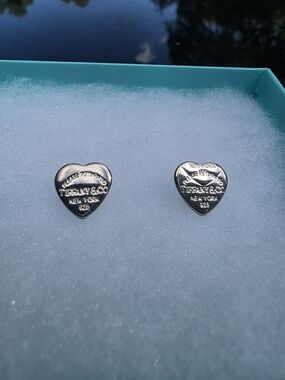 Tiffany & Co. Sterling Heart Tag Stud Earrings - Silver